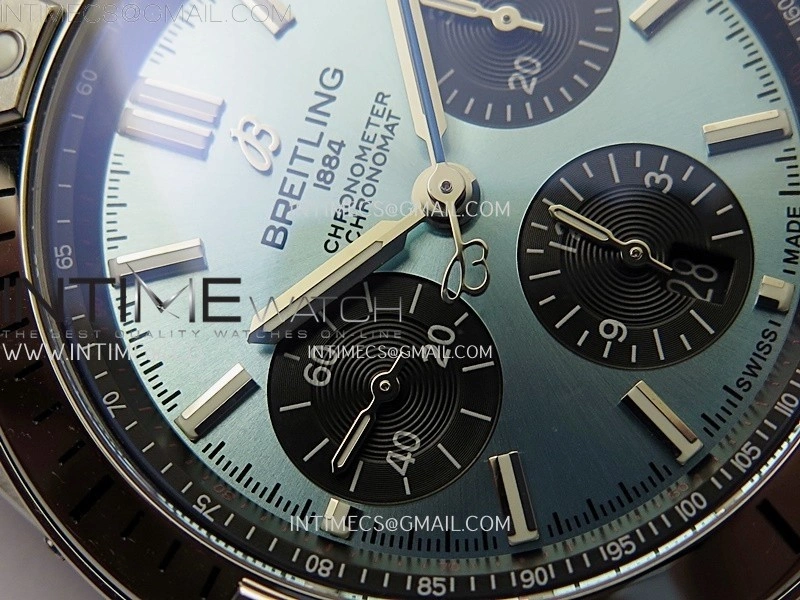 Chronomat B01 42mm SS TF 1:1 Best Edition Ice Blue Dial Black Subdial on Black Rubber Strap A7750