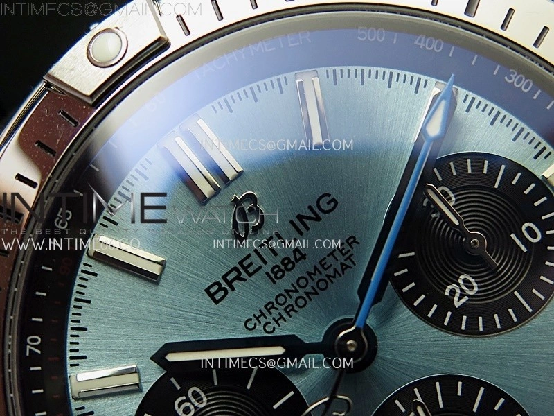 Chronomat B01 42mm SS TF 1:1 Best Edition Ice Blue Dial Black Subdial on Black Rubber Strap A7750