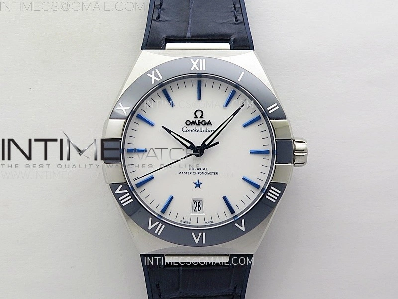 Constellation 41mm SS Blue Ceramic Bezel VSF 1:1 Best Edition White Dial on Blue Gummy Strap A8900