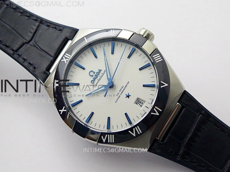 Constellation 41mm SS Blue Ceramic Bezel VSF 1:1 Best Edition White Dial on Blue Gummy Strap A8900