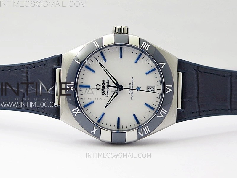 Constellation 41mm SS Blue Ceramic Bezel VSF 1:1 Best Edition White Dial on Blue Gummy Strap A8900