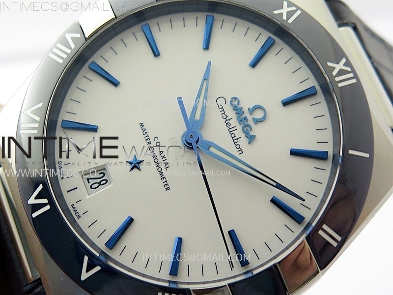 Constellation 41mm SS Blue Ceramic Bezel VSF 1:1 Best Edition White Dial on Blue Gummy Strap A8900