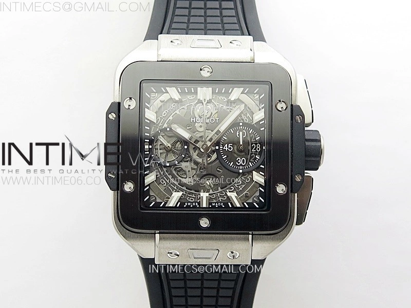 Square Bang Unico 42mm Titanium Ceramic BBF 1:1 Best Edition Skeleton Dial on Black Rubber Strap A1280