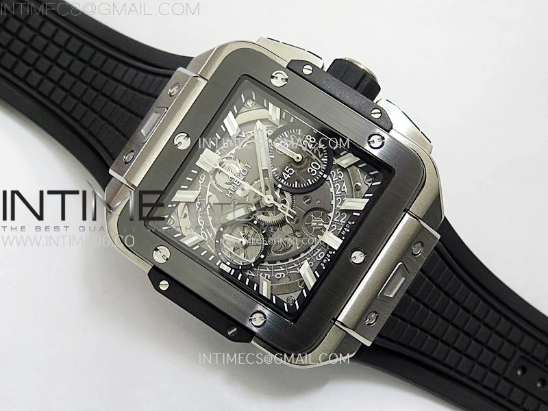 Square Bang Unico 42mm Titanium Ceramic BBF 1:1 Best Edition Skeleton Dial on Black Rubber Strap A1280
