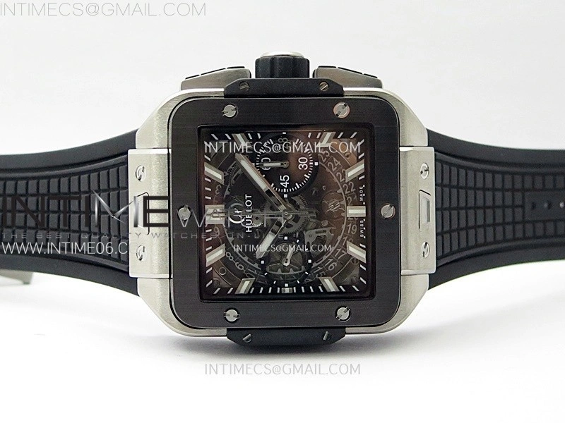Square Bang Unico 42mm Titanium Ceramic BBF 1:1 Best Edition Skeleton Dial on Black Rubber Strap A1280
