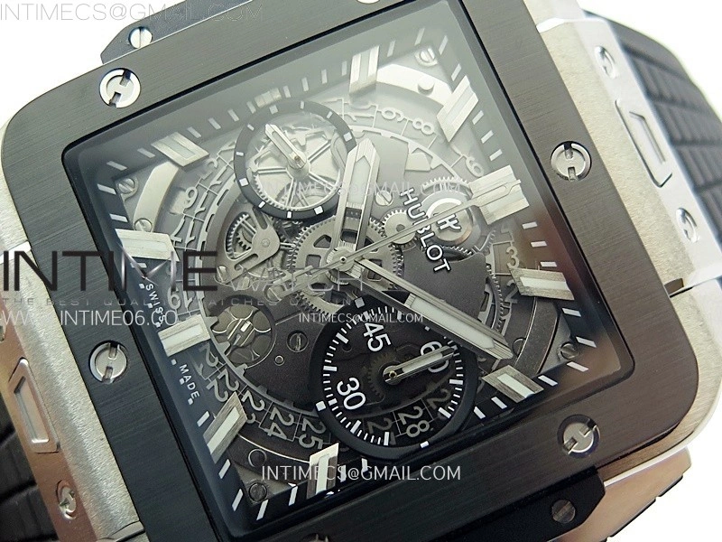Square Bang Unico 42mm Titanium Ceramic BBF 1:1 Best Edition Skeleton Dial on Black Rubber Strap A1280