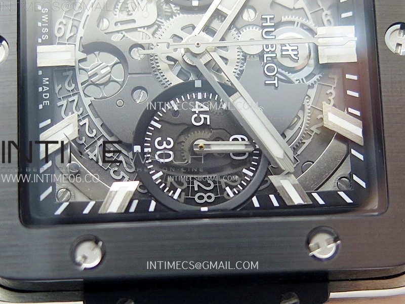 Square Bang Unico 42mm Titanium Ceramic BBF 1:1 Best Edition Skeleton Dial on Black Rubber Strap A1280