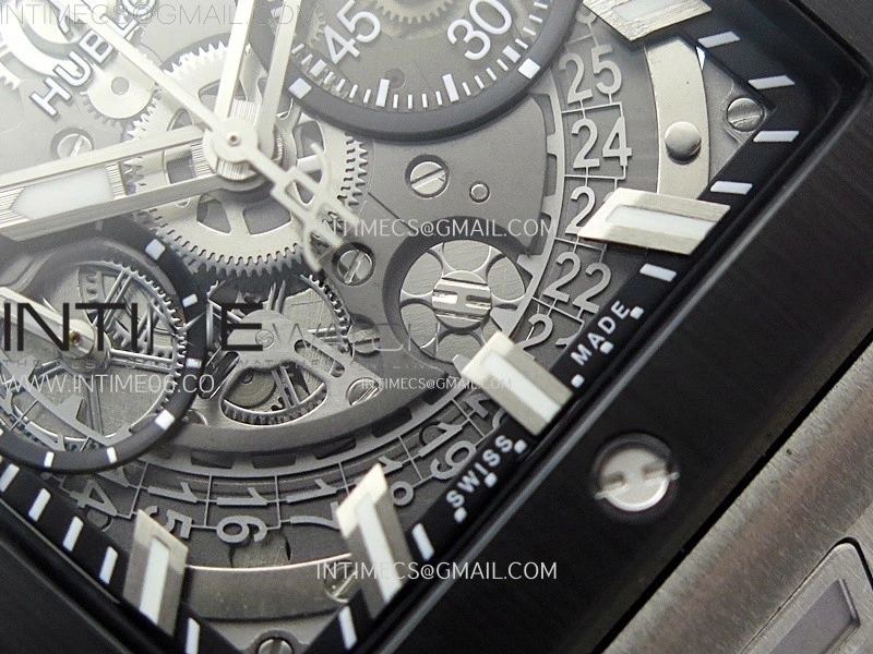 Square Bang Unico 42mm Titanium Ceramic BBF 1:1 Best Edition Skeleton Dial on Black Rubber Strap A1280