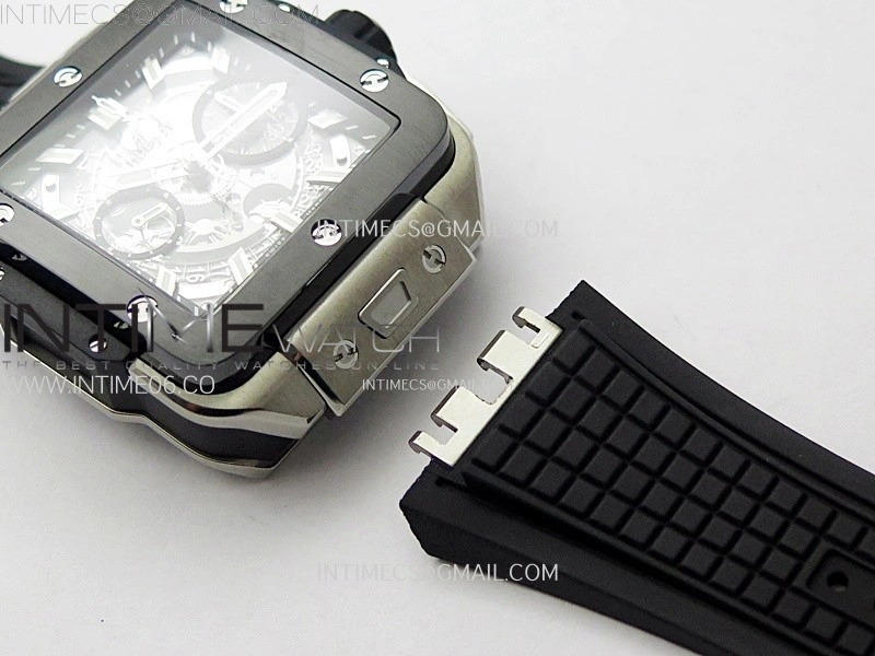 Square Bang Unico 42mm Titanium Ceramic BBF 1:1 Best Edition Skeleton Dial on Black Rubber Strap A1280