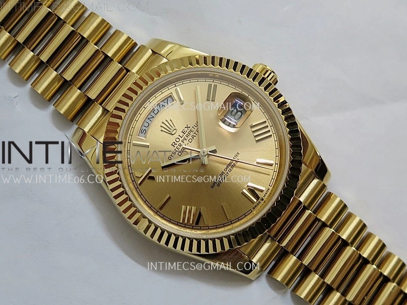 Day Date 228238 40mm YG KF 1:1 Best Edition Gold Dial Roman Markers On RG President Bracelet SA3255