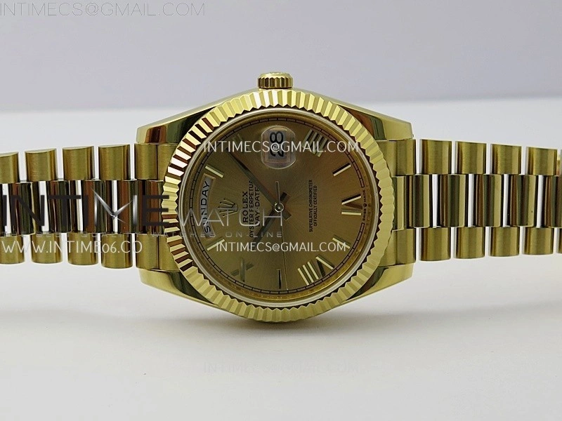 Day Date 228238 40mm YG KF 1:1 Best Edition Gold Dial Roman Markers On RG President Bracelet SA3255