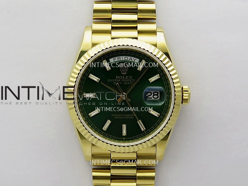 Day Date 128238 36mm YG KF 1:1 Best Edition Green Dial T Diamond Marker On President Bracelet A2836