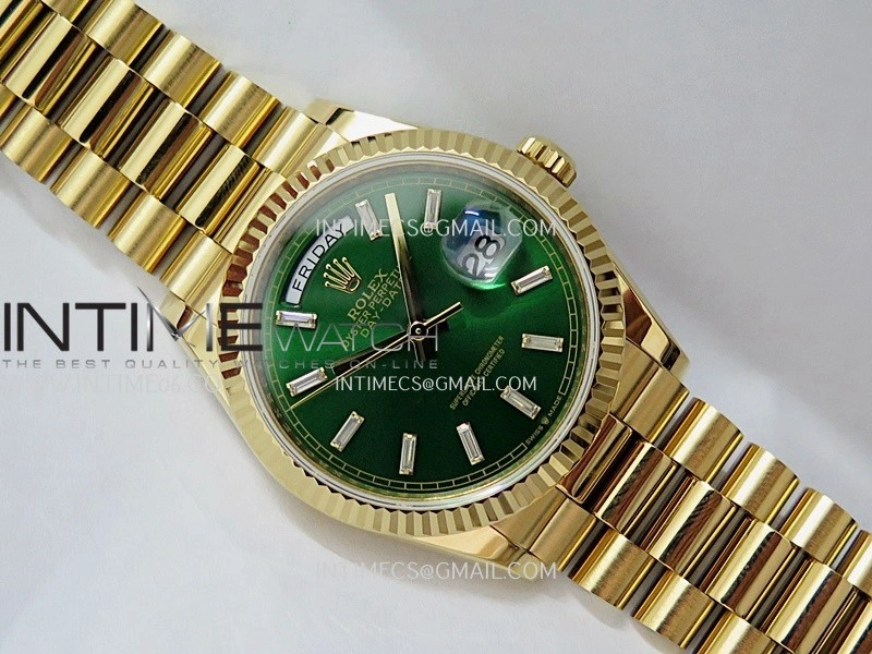 Day Date 128238 36mm YG KF 1:1 Best Edition Green Dial T Diamond Marker On President Bracelet A2836