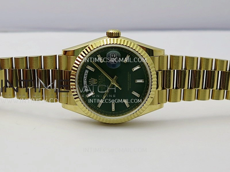 Day Date 128238 36mm YG KF 1:1 Best Edition Green Dial T Diamond Marker On President Bracelet A2836