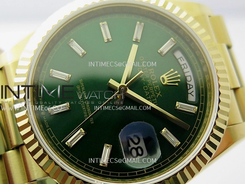 Day Date 128238 36mm YG KF 1:1 Best Edition Green Dial T Diamond Marker On President Bracelet A2836