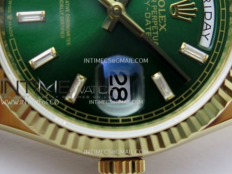 Day Date 128238 36mm YG KF 1:1 Best Edition Green Dial T Diamond Marker On President Bracelet A2836