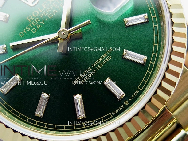 Day Date 128238 36mm YG KF 1:1 Best Edition Green Dial T Diamond Marker On President Bracelet A2836