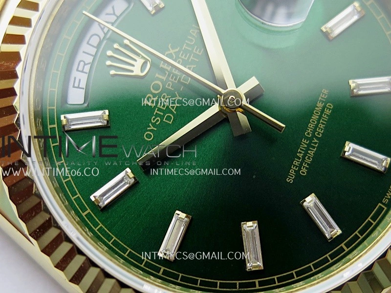 Day Date 128238 36mm YG KF 1:1 Best Edition Green Dial T Diamond Marker On President Bracelet A2836