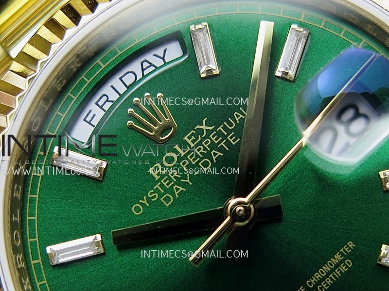 Day Date 128238 36mm YG KF 1:1 Best Edition Green Dial T Diamond Marker On President Bracelet A2836