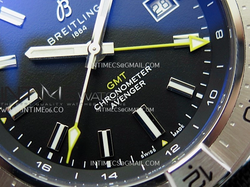 Avenger Chronometer 45mm Yellow GMT Hand SS B50F 1:1 Best Edition Black Dial On Black Nylon Strap A2836