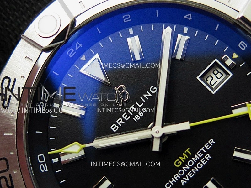 Avenger Chronometer 45mm Yellow GMT Hand SS B50F 1:1 Best Edition Black Dial On Black Nylon Strap A2836
