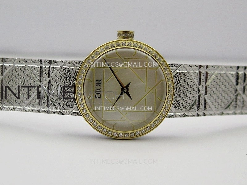 La D de Dior Satine 25mm Diamond Bezel SS YG 8848F 1:1 Best Edition White MOP Dial On SS bracelet Swiss Quartz