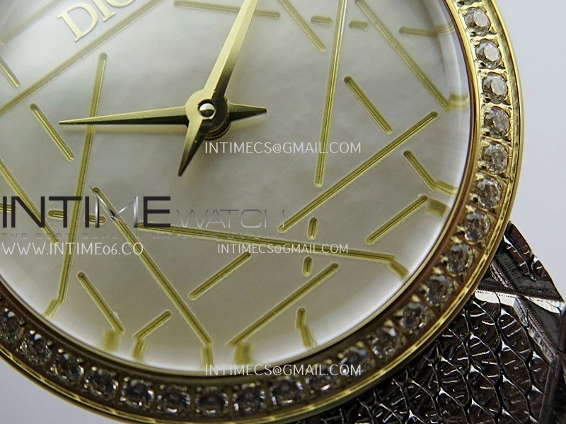 La D de Dior Satine 25mm Diamond Bezel SS YG 8848F 1:1 Best Edition White MOP Dial On SS bracelet Swiss Quartz