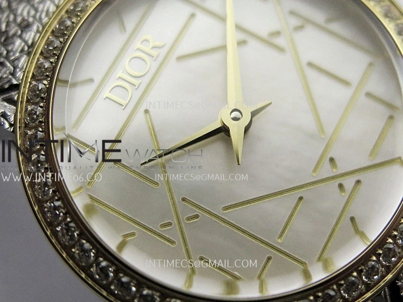 La D de Dior Satine 25mm Diamond Bezel SS YG 8848F 1:1 Best Edition White MOP Dial On SS bracelet Swiss Quartz