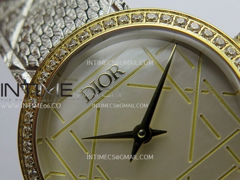 La D de Dior Satine 25mm Diamond Bezel SS YG 8848F 1:1 Best Edition White MOP Dial On SS bracelet Swiss Quartz