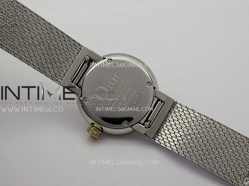 La D de Dior Satine 25mm Diamond Bezel SS YG 8848F 1:1 Best Edition White MOP Dial On SS bracelet Swiss Quartz