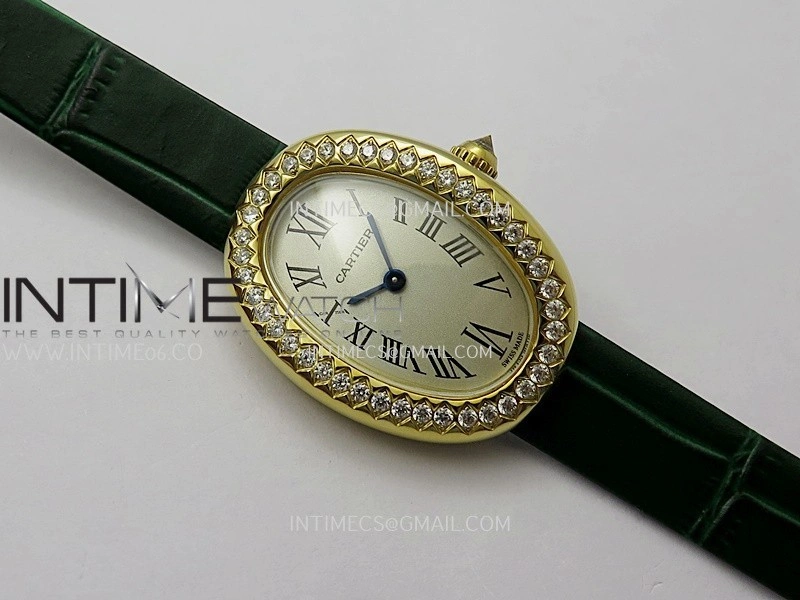 Baignoire Watch Diamond Bezel YG AF 1:1 Best Edition Silver Dial On Green Leather Strap RONDA Quartz