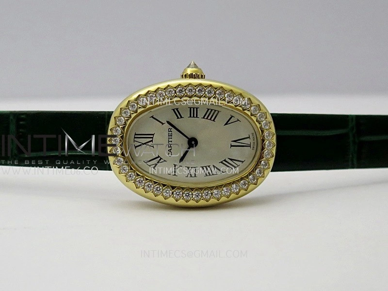 Baignoire Watch Diamond Bezel YG AF 1:1 Best Edition Silver Dial On Green Leather Strap RONDA Quartz