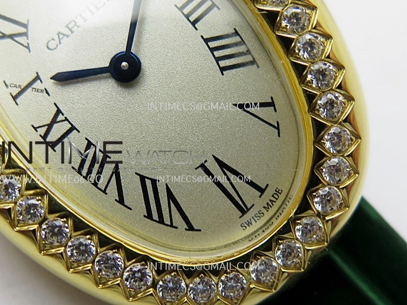 Baignoire Watch Diamond Bezel YG AF 1:1 Best Edition Silver Dial On Green Leather Strap RONDA Quartz