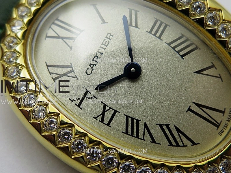 Baignoire Watch Diamond Bezel YG AF 1:1 Best Edition Silver Dial On Green Leather Strap RONDA Quartz