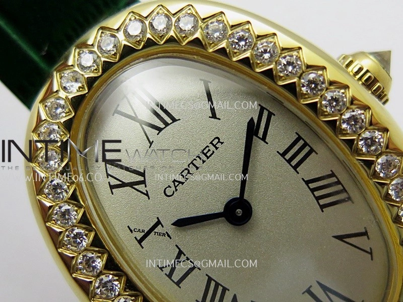 Baignoire Watch Diamond Bezel YG AF 1:1 Best Edition Silver Dial On Green Leather Strap RONDA Quartz