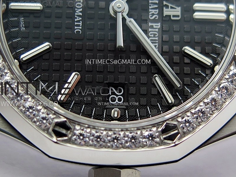 Royal Oak 37mm 15451 SS Diamonds APSF 1:1 Best Edition Black Textured Dial on SS Bracelet SA3120 Super Clone