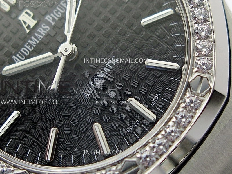Royal Oak 37mm 15451 SS Diamonds APSF 1:1 Best Edition Black Textured Dial on SS Bracelet SA3120 Super Clone