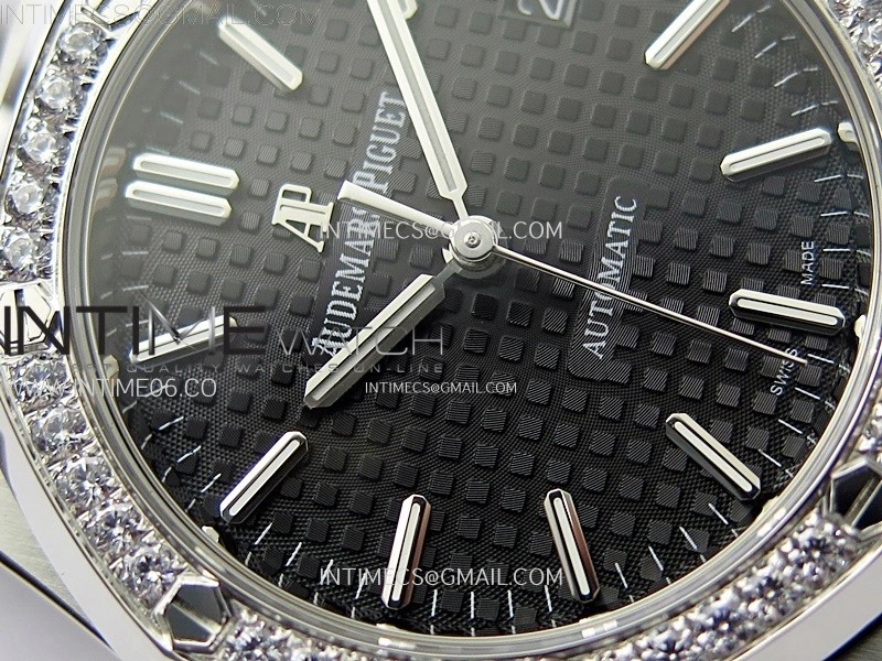 Royal Oak 37mm 15451 SS Diamonds APSF 1:1 Best Edition Black Textured Dial on SS Bracelet SA3120 Super Clone