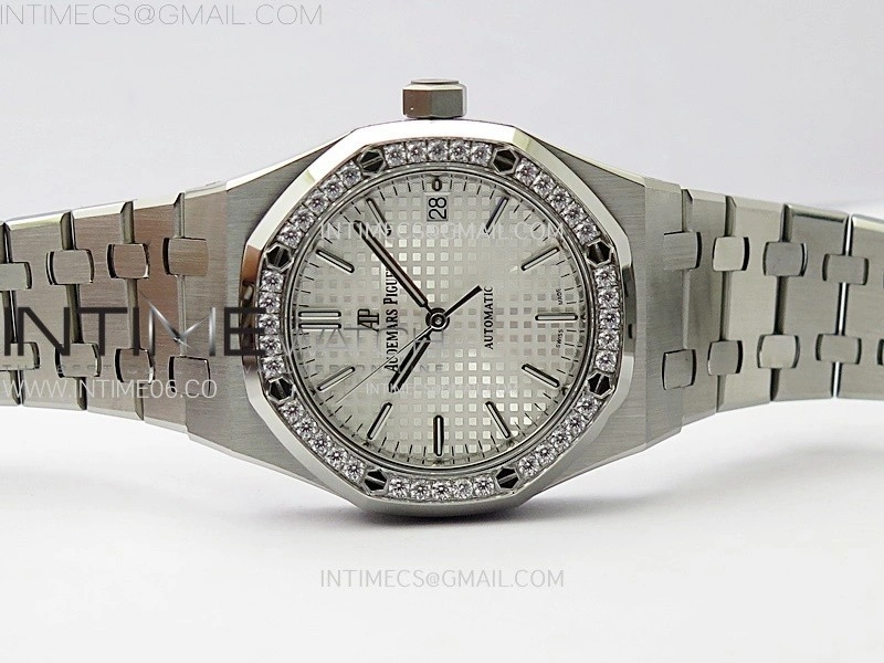 Royal Oak 37mm 15451 SS Diamonds APSF 1:1 Best Edition White Textured Dial on SS Bracelet SA3120 Super Clone