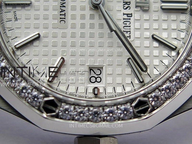 Royal Oak 37mm 15451 SS Diamonds APSF 1:1 Best Edition White Textured Dial on SS Bracelet SA3120 Super Clone