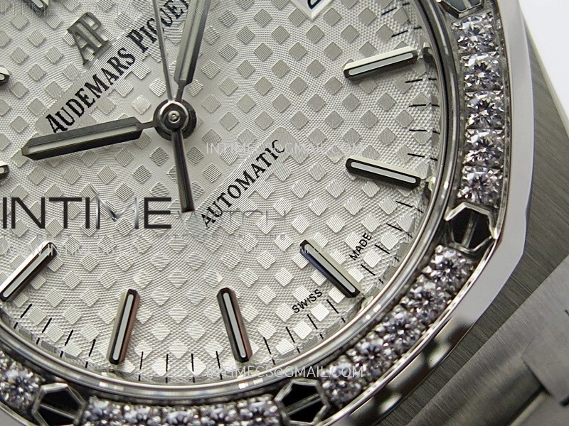 Royal Oak 37mm 15451 SS Diamonds APSF 1:1 Best Edition White Textured Dial on SS Bracelet SA3120 Super Clone