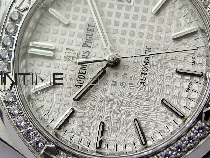 Royal Oak 37mm 15451 SS Diamonds APSF 1:1 Best Edition White Textured Dial on SS Bracelet SA3120 Super Clone