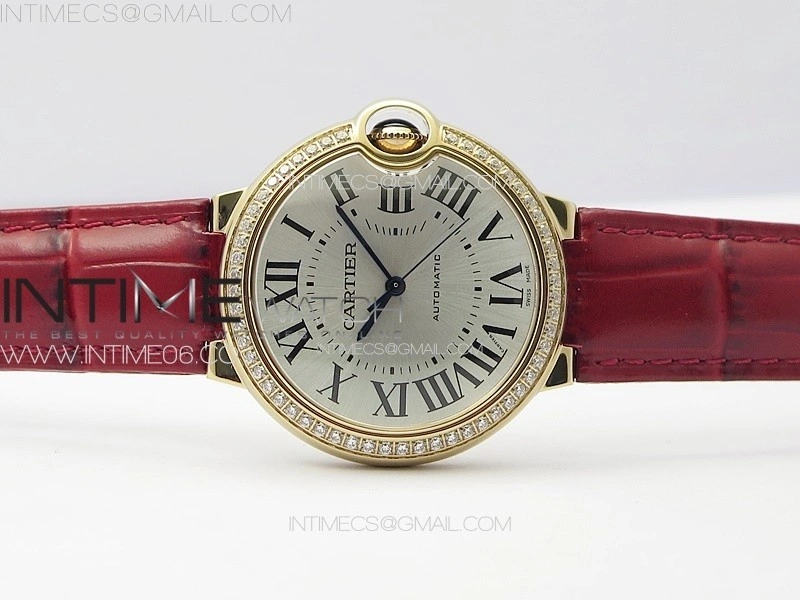 Ballon Bleu 36mm Diamonds Bezel RG 3KF 1:1 Best Edition White Textured Dial On Red Leather Strap A076