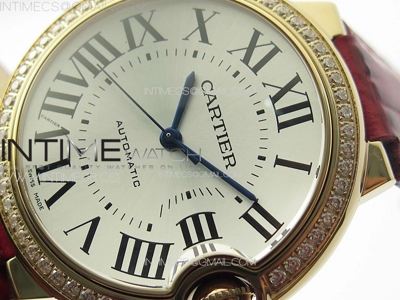 Ballon Bleu 36mm Diamonds Bezel RG 3KF 1:1 Best Edition White Textured Dial On Red Leather Strap A076