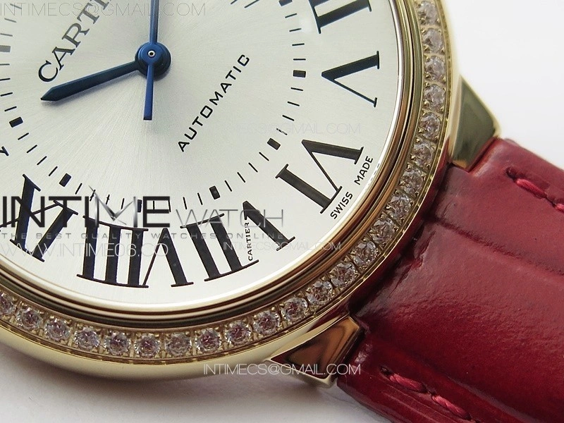 Ballon Bleu 36mm Diamonds Bezel RG 3KF 1:1 Best Edition White Textured Dial On Red Leather Strap A076
