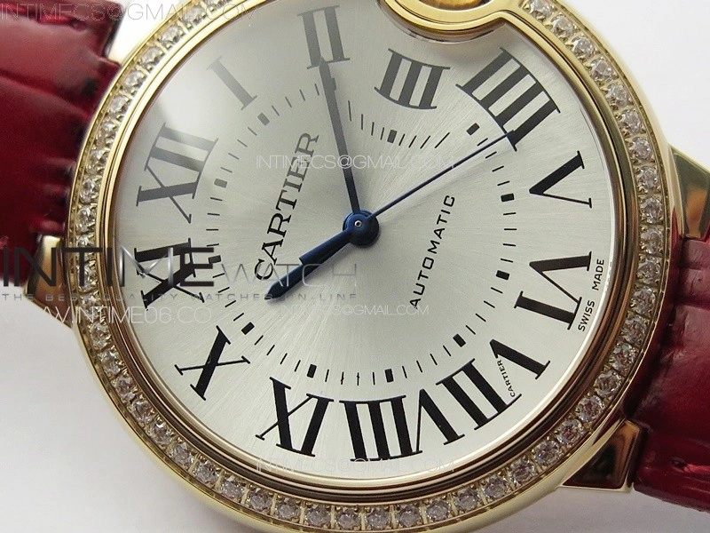 Ballon Bleu 36mm Diamonds Bezel RG 3KF 1:1 Best Edition White Textured Dial On Red Leather Strap A076