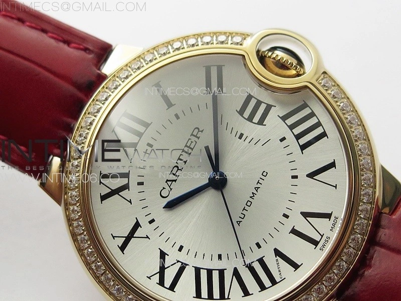 Ballon Bleu 36mm Diamonds Bezel RG 3KF 1:1 Best Edition White Textured Dial On Red Leather Strap A076