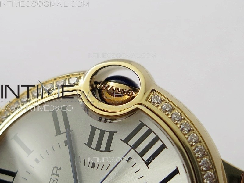 Ballon Bleu 36mm Diamonds Bezel RG 3KF 1:1 Best Edition White Textured Dial On Red Leather Strap A076