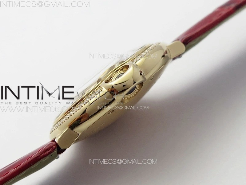Ballon Bleu 36mm Diamonds Bezel RG 3KF 1:1 Best Edition White Textured Dial On Red Leather Strap A076