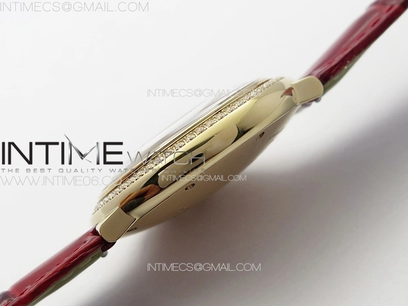 Ballon Bleu 36mm Diamonds Bezel RG 3KF 1:1 Best Edition White Textured Dial On Red Leather Strap A076